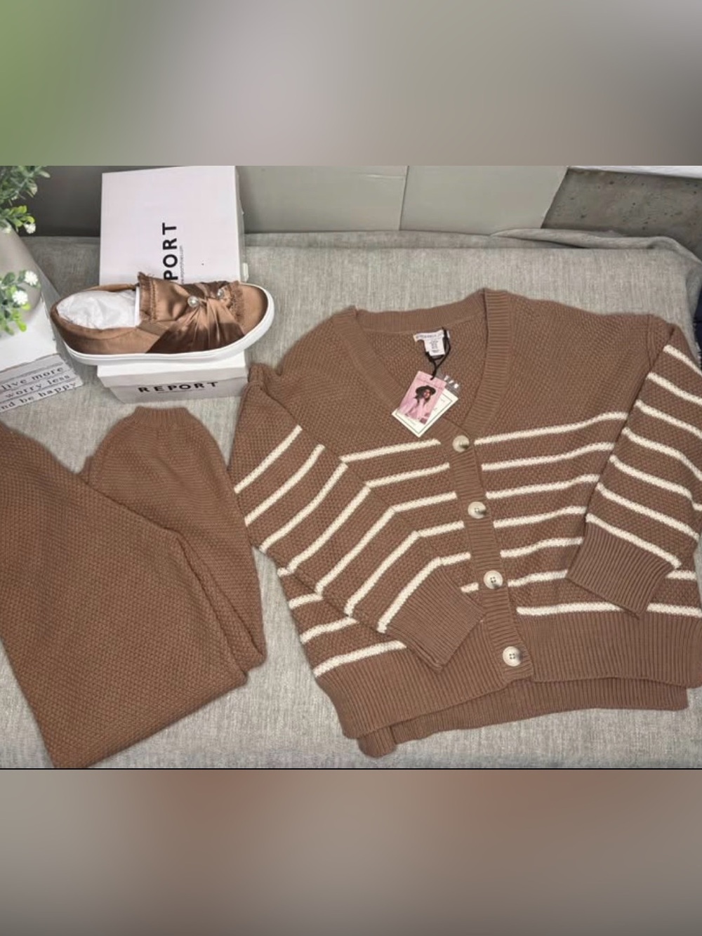 Sincerely Jules 2-Piece Knit Set + Report Agnes Sneakers Brown Outfit NWT